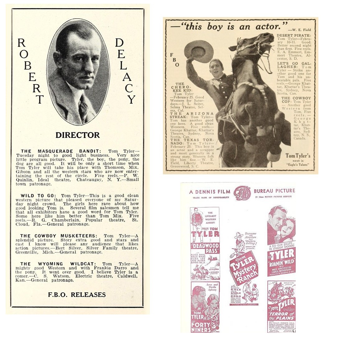 Exhibitor's Herald April 7 1928 film praise for Tom Tyler Robert DeLacy