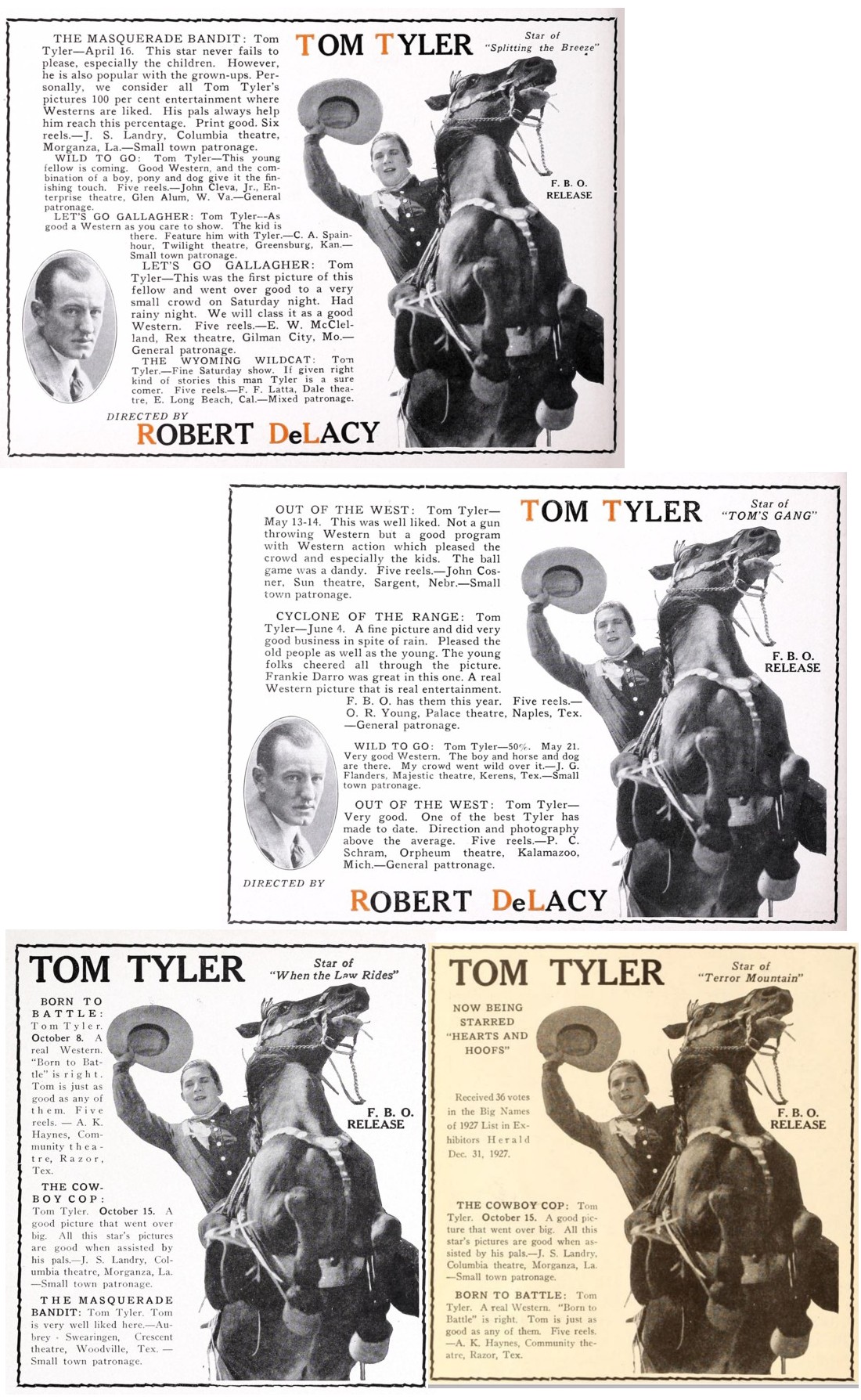 Exhibitor's Herald 1927 film praise for Tom Tyler