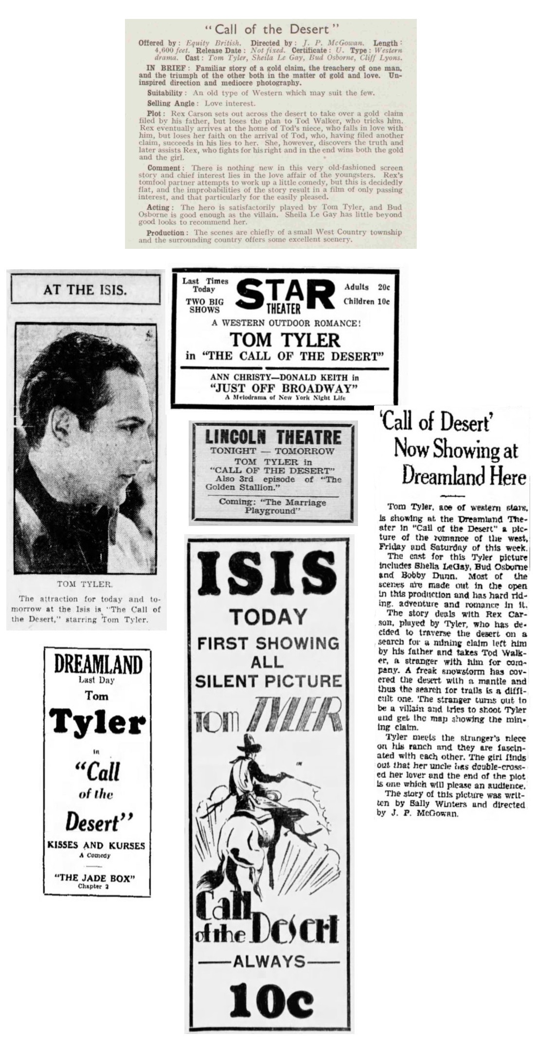 Call of the Desert cinema ads film review picture of Tom Tyler