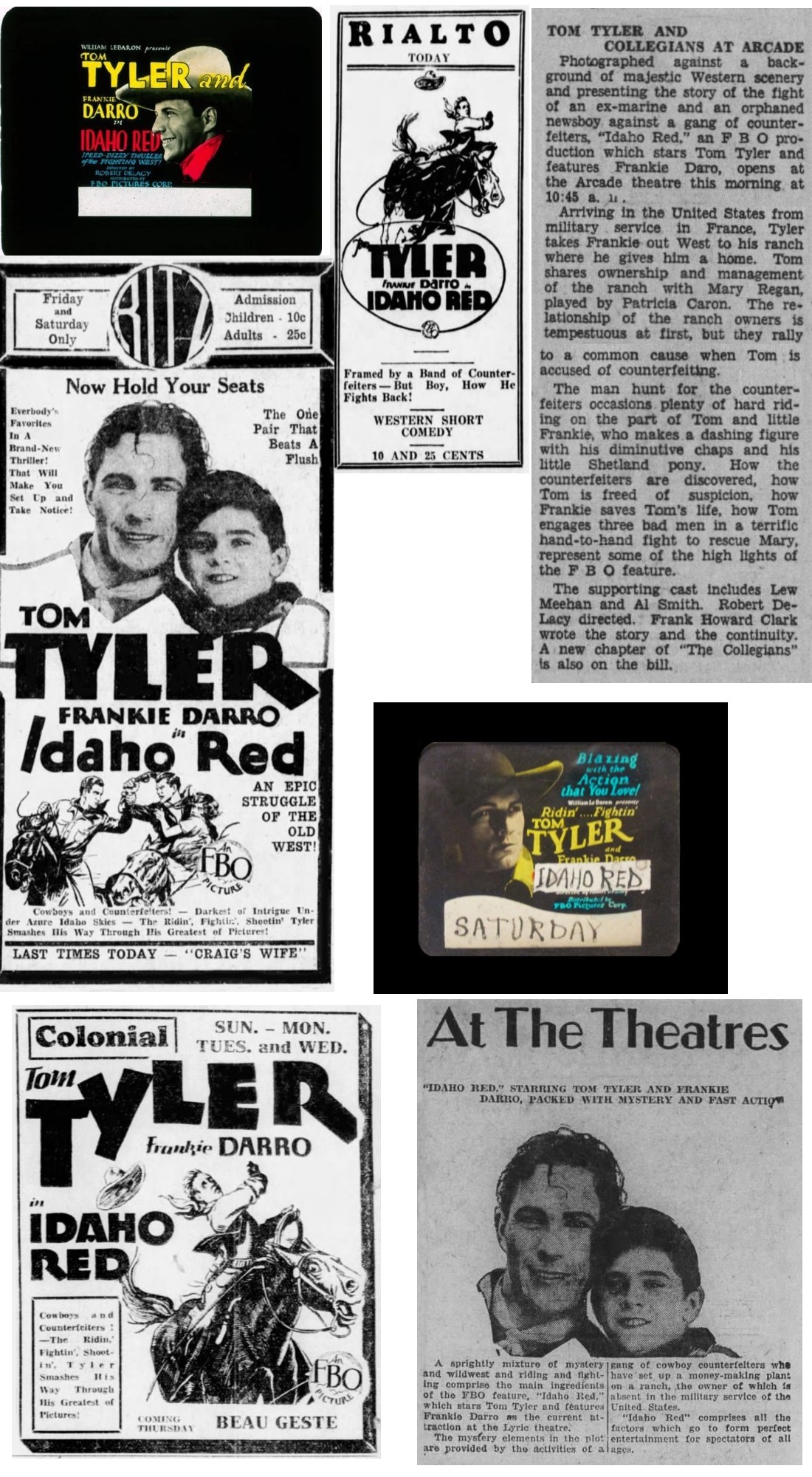 Idaho Red lantern slides cinema ads pictures of Tom Tyler