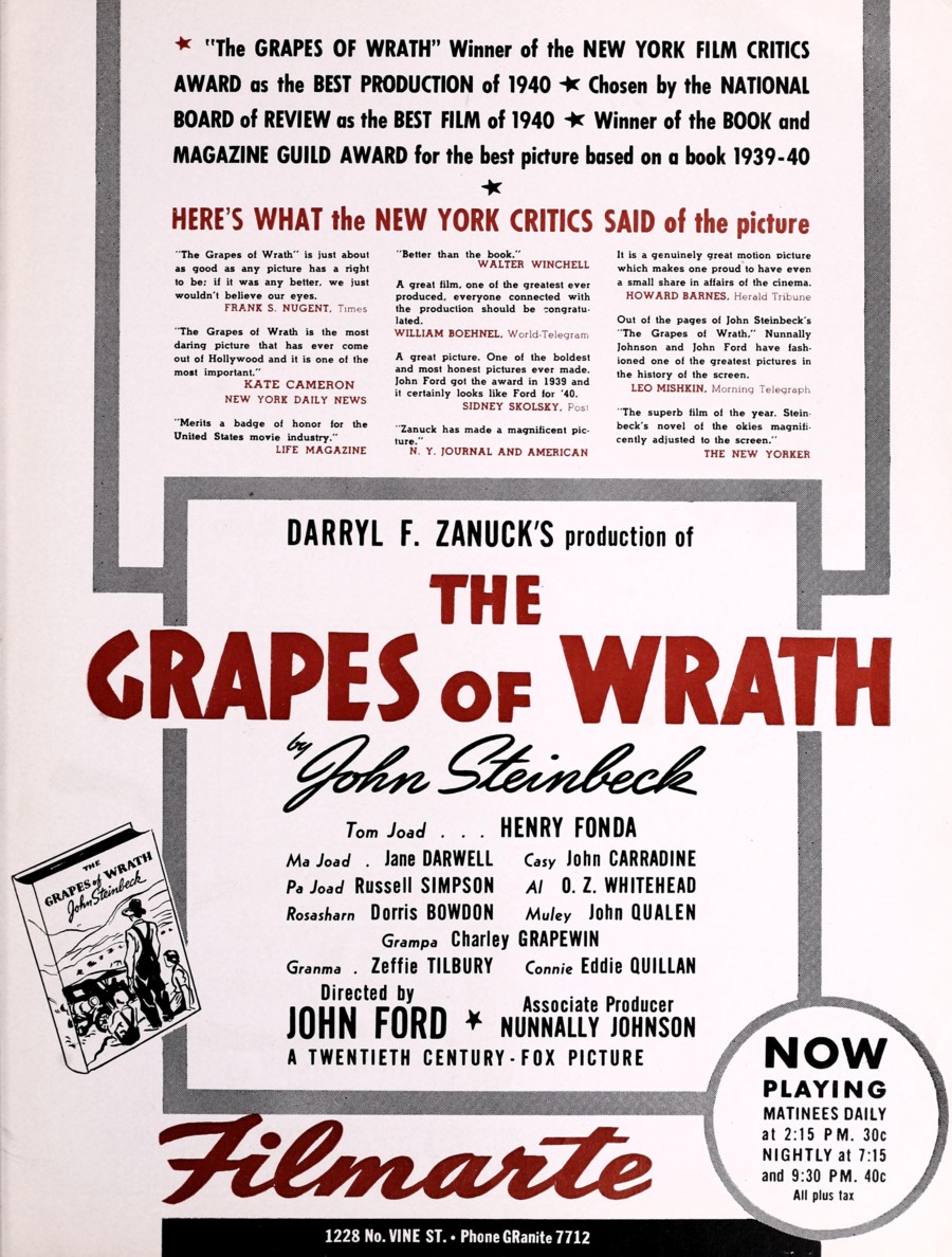 The Grapes of Wrath one page ad