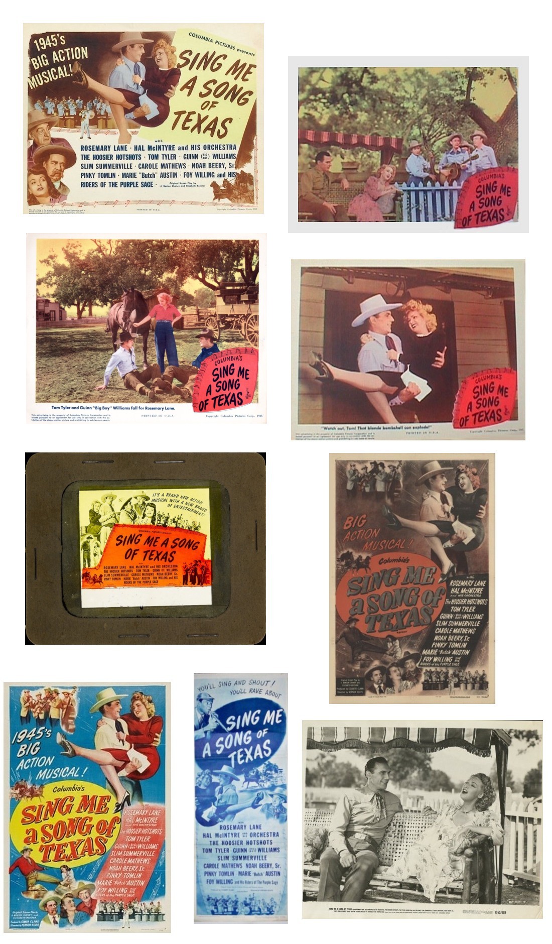 Sing Me a Song of Texas lobby cards lantern slide one sheets film still insert