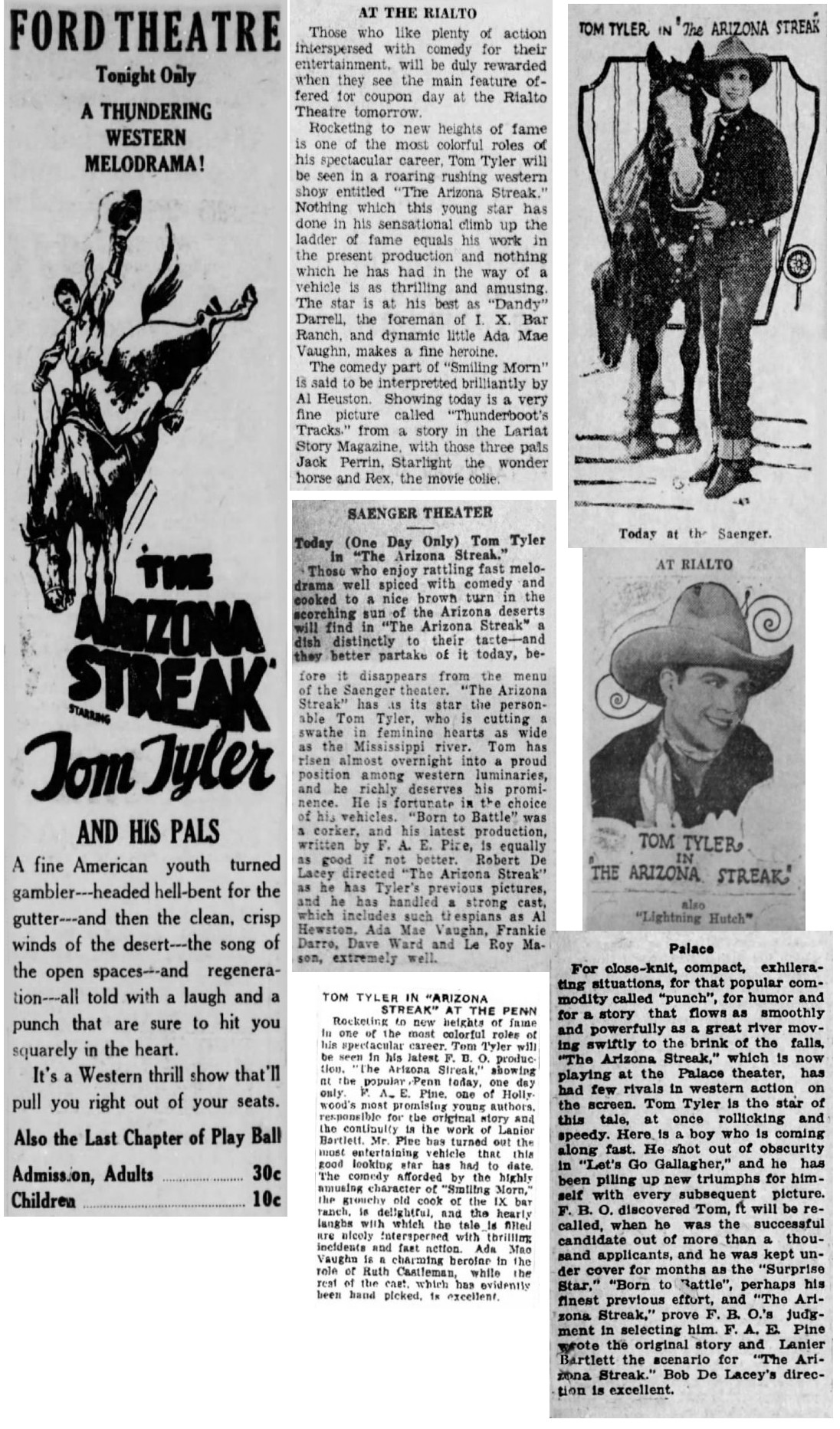 The Arizona Streak pictures cinema ads news items reviews