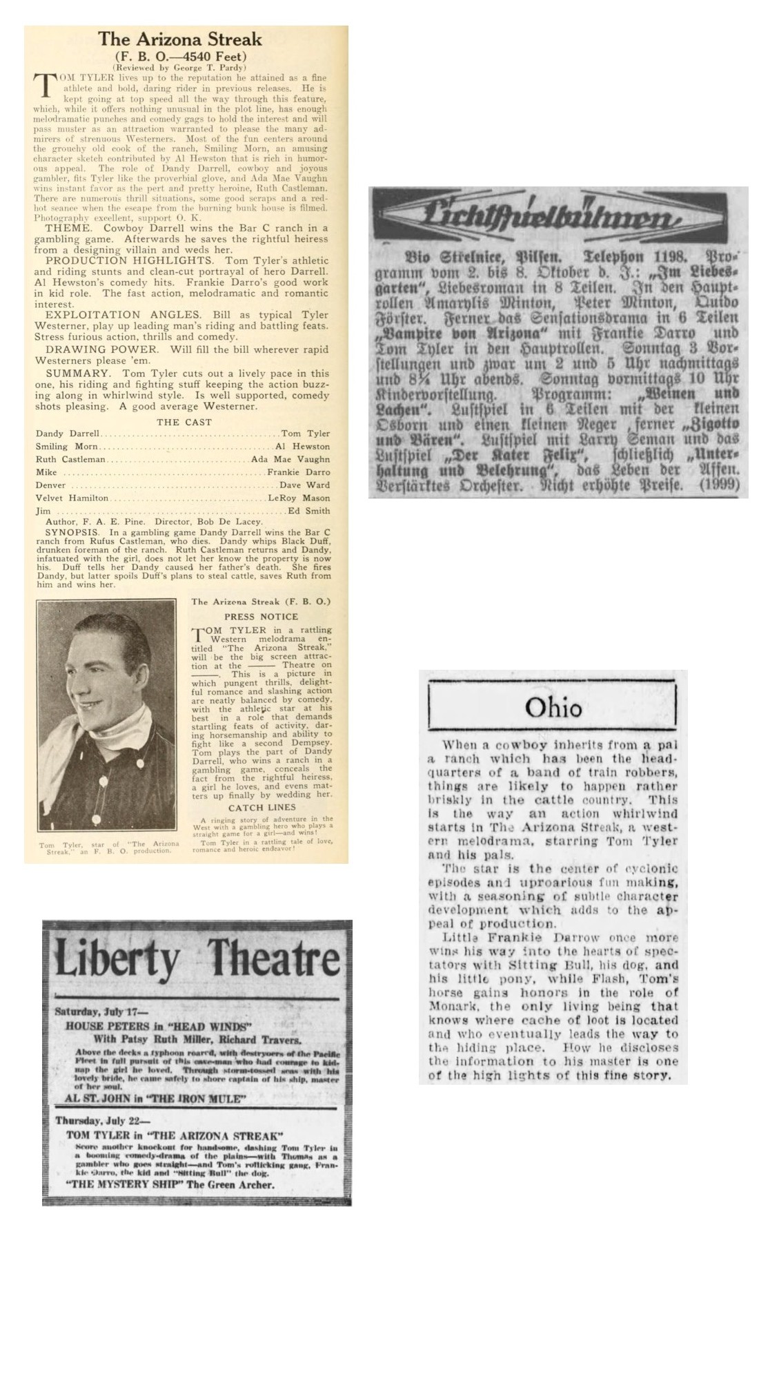 The Arizona Streak pictures cinema ads news items reviews