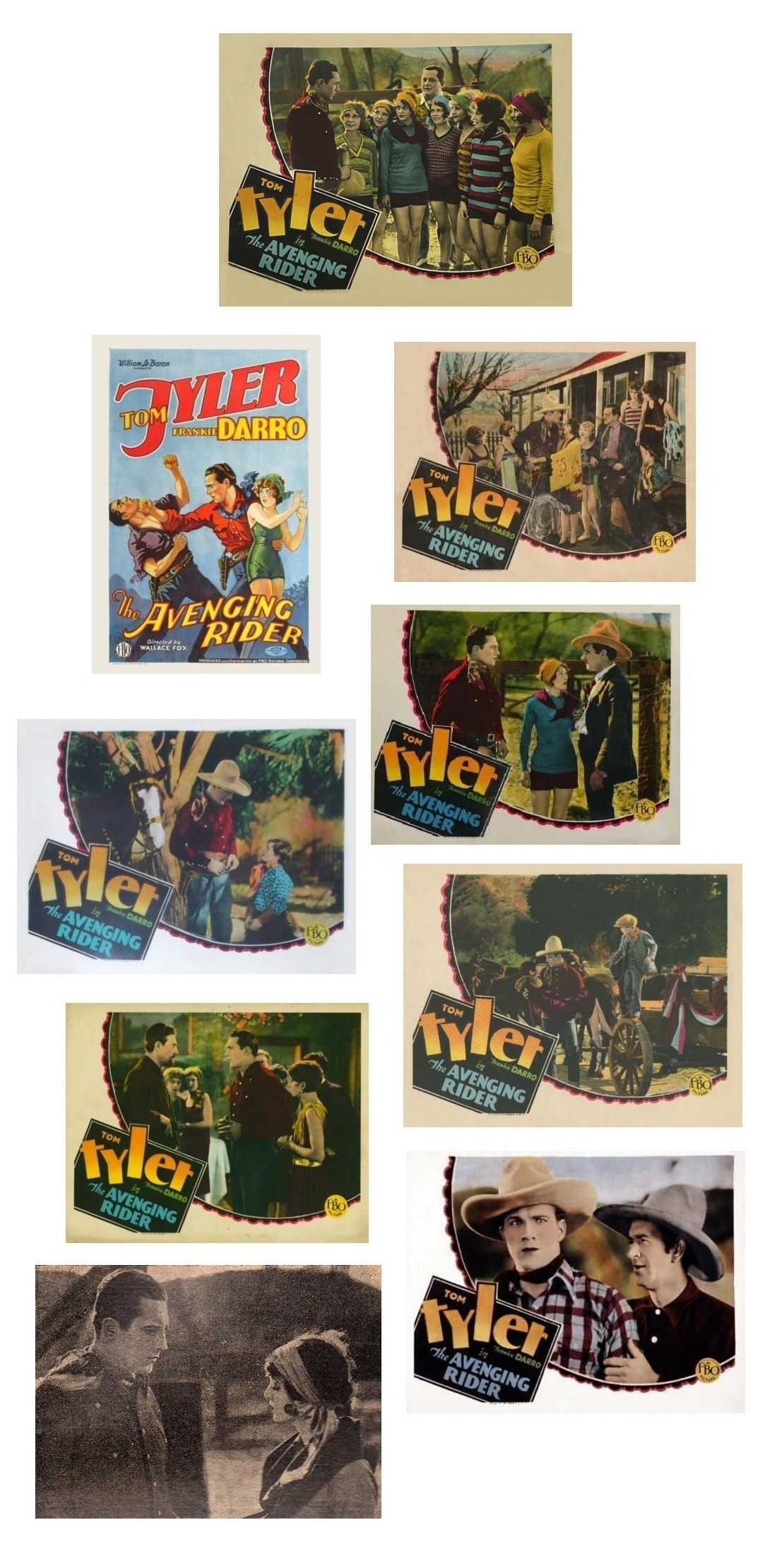 The Avenging Rider one sheet film still and lobby cards