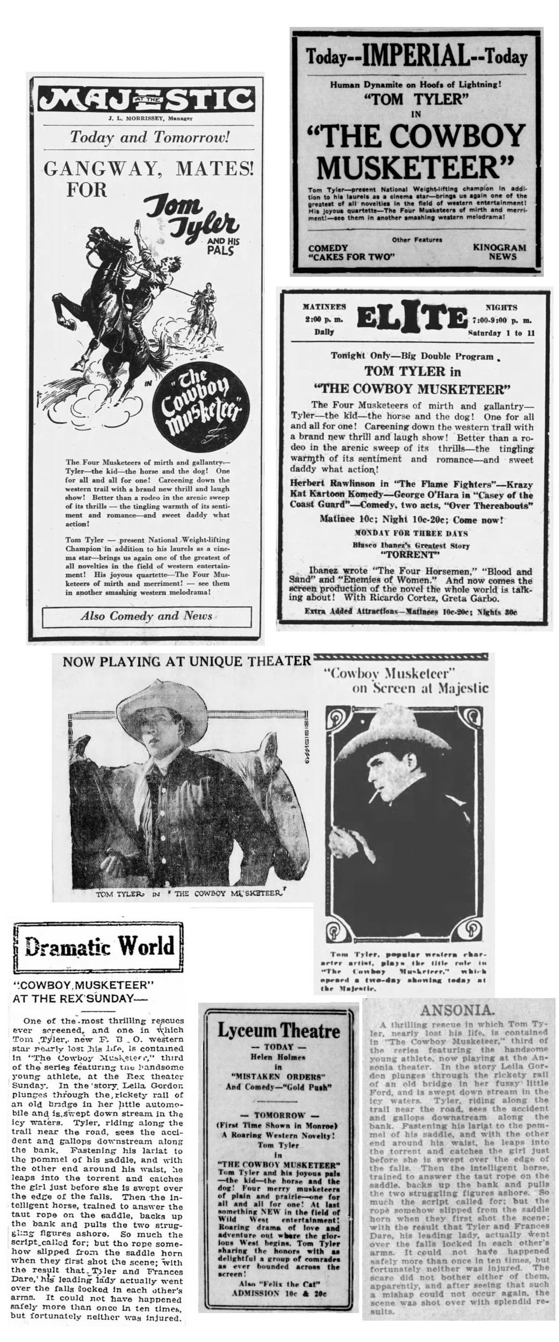 The Cowboy Musketeer cinema ads and film reviews