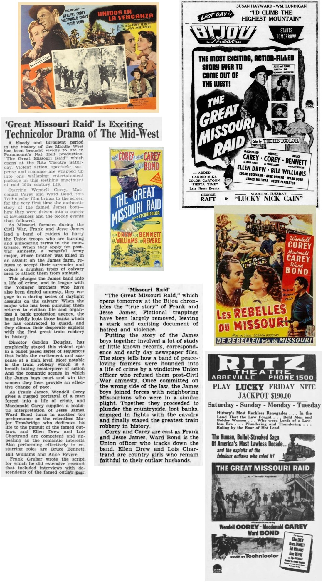The Great Missouri Raid lobby card one sheet daybill cinema ads film reviews