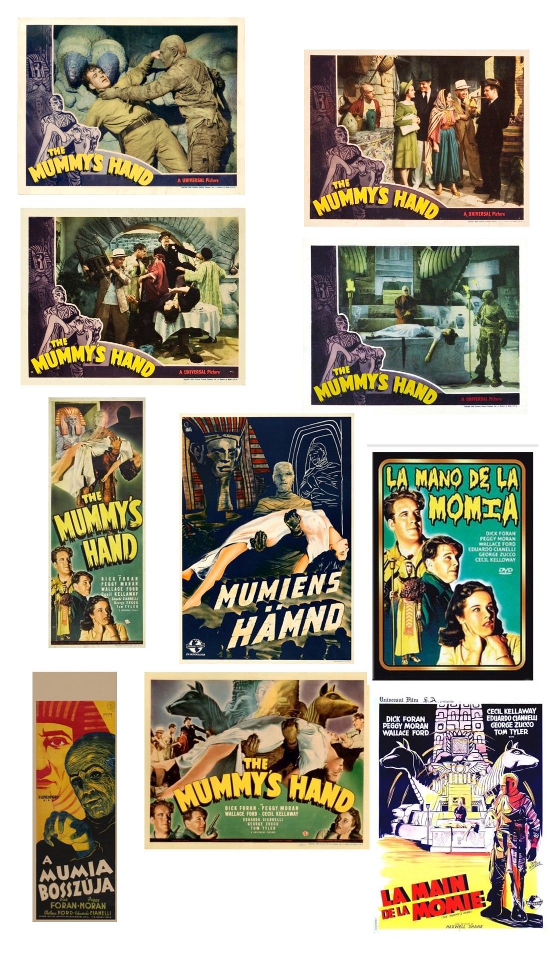 The Mummy's Hand one sheet Sweden one sheets lobby cards Portugal insert Spain one sheet insert France one sheet