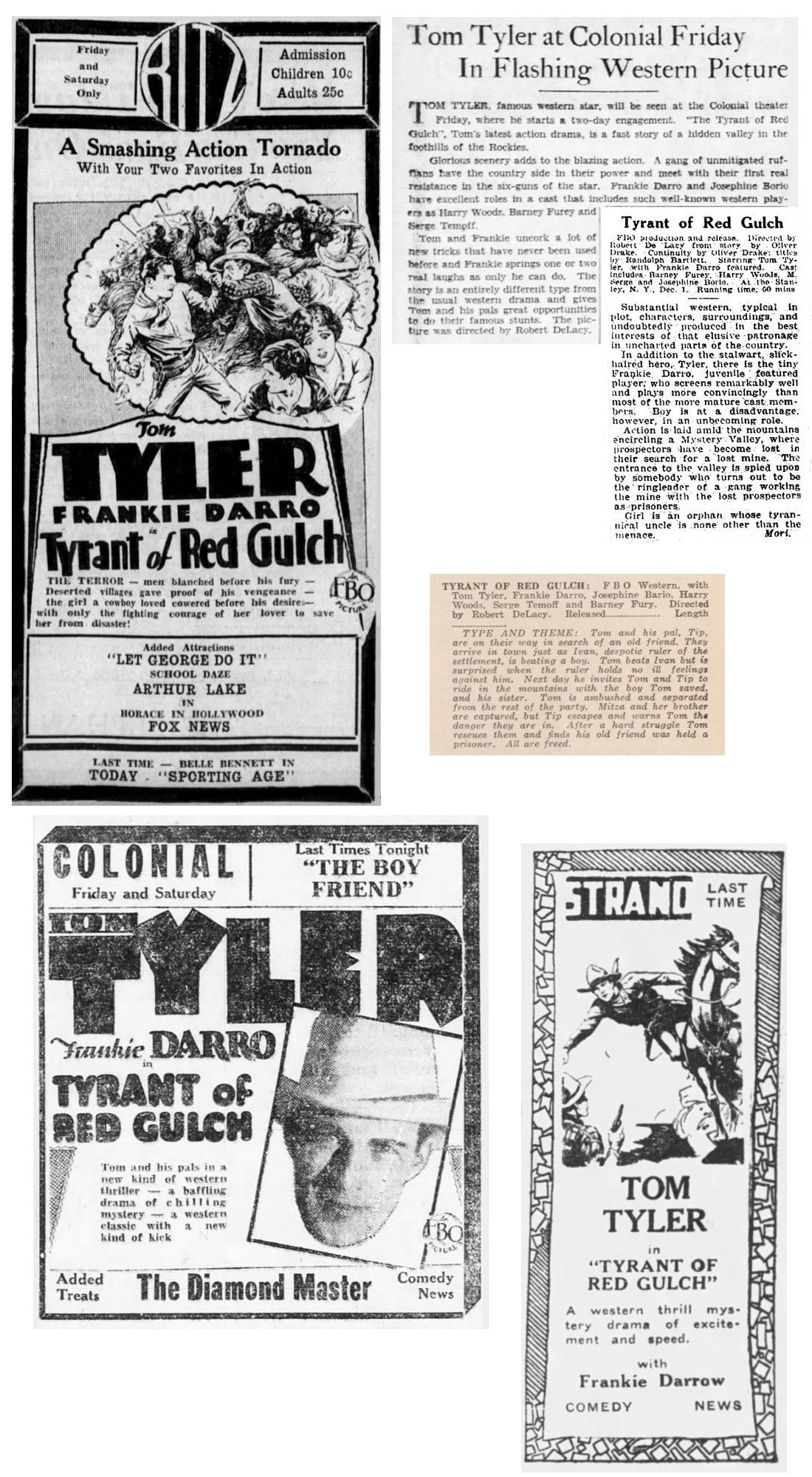 Tyrant of Red Gulch film reviews synopses cinema ads pictures of Tom