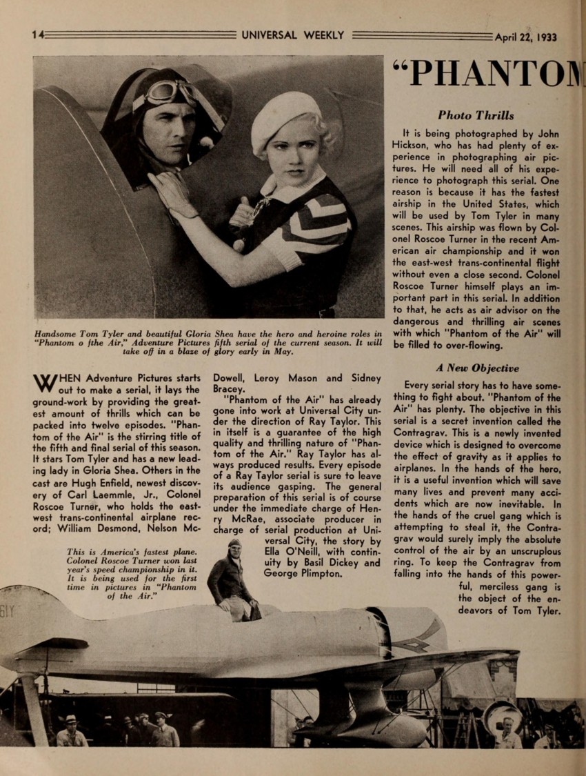 The Phantom of the Air Universal Weekly April 1933