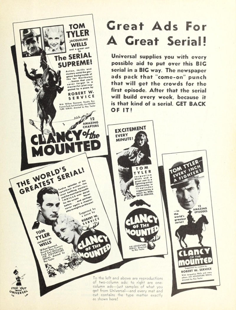 Clancy of the Mounted Univeral Weekly one page ad