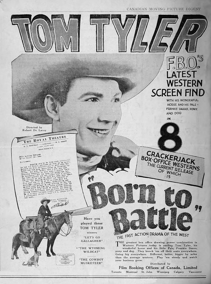 Tom Tyler Canadian Moving Picture Digest February 20 1926 full page ad