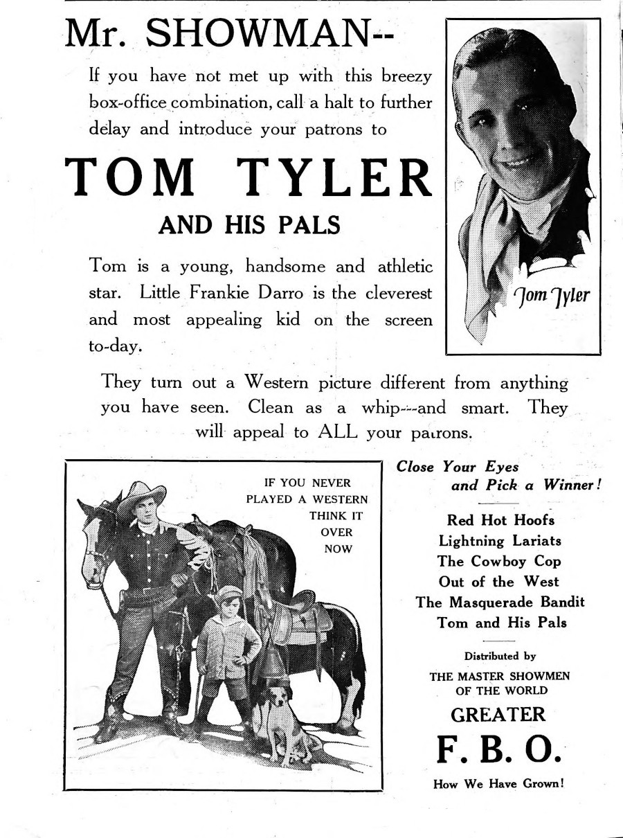 Tom Tyler Canadian Moving Picture Digest March 5 1927 full page ad